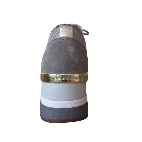 Michael Kors Liv Trainer Platform Wedge Sneakers 9.5 Gray Leather Lace Up - Picture 5 of 10